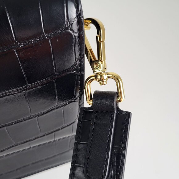 JW Pei Croc Vegan Leather Flap Bag Black Structured - Picture 9 of 17